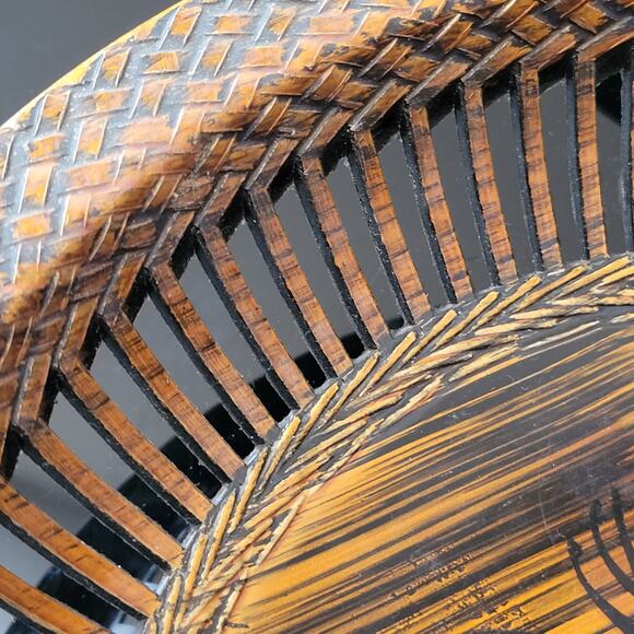 Rare MCM Apco Japan Melamine Lacquered Lattice Open Fruit Bowls Signed Set of 4 - Picture 7 of 11